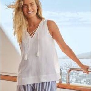 Tommy Bahama coastalina tie neck White Sleeveless linen top medium